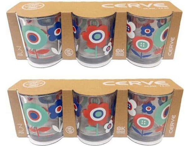 Set 6 Bicchieri Colorati in Vetro 220 cc Fiori per Acqua Vino bibita Bar Casa