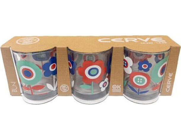 Set 3 Bicchieri Colorati in Vetro 220 cc Fiori per Acqua Vino bibita Bar Casa