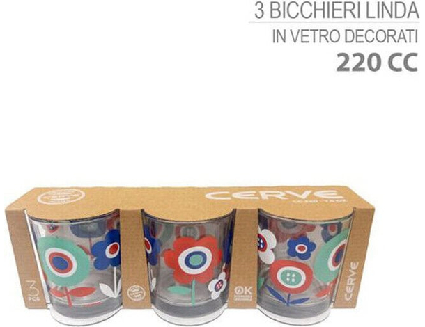 Set 3 Bicchieri Colorati in Vetro 220 cc Fiori per Acqua Vino bibita Bar Casa...