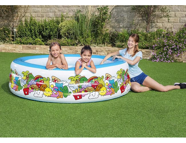 Piscina Rotonda Gonfiabile Fuoriterra Bambini Giardino 196x53cm 3 Anelli 7