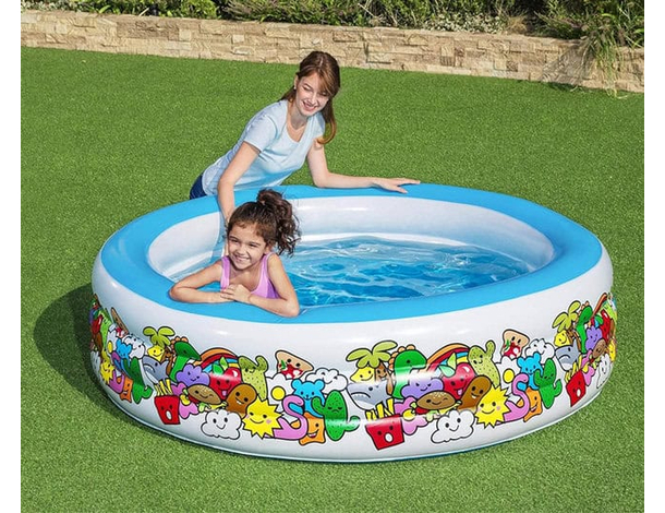 Piscina Rotonda Gonfiabile Fuoriterra Bambini Giardino 196x53cm 3 Anelli 5