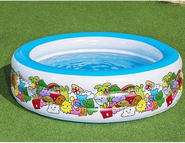 Piscina Rotonda Gonfiabile Fuoriterra Bambini Giardino 196x53cm 3 Anelli 4