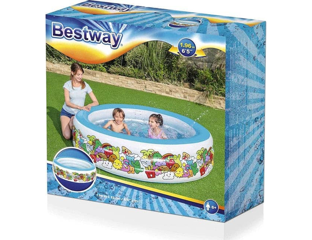 Piscina Rotonda Gonfiabile Fuoriterra Bambini Giardino 196x53cm 3 Anelli 8