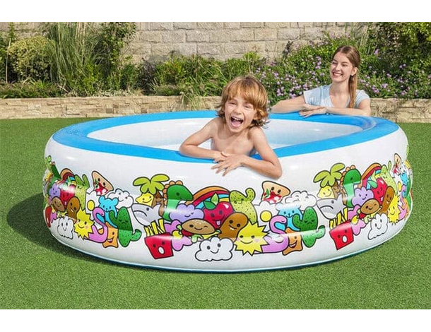 Piscina Rotonda Gonfiabile Fuoriterra Bambini Giardino 196x53cm 3 Anelli 6