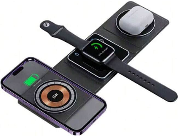 Caricatore Wireless 3 in 1 Magnetico Airpods/Apple Watch/iPhone Pieghevole USB
