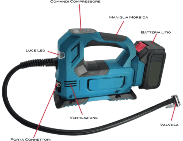 Compressore Aria Portatile 2 Batteria LCD Valigetta Ruote Auto Moto Bici 2