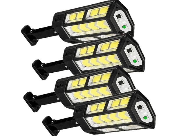 4x Lampione Faretto LED Solare Sensore Movimento Faro Esterno Telecomando IP65