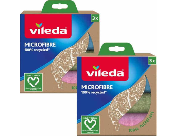 2 Confezioni da 3 Pezzi ECO Vileda Panni Multiuso in Microfibra Riciclata 100%