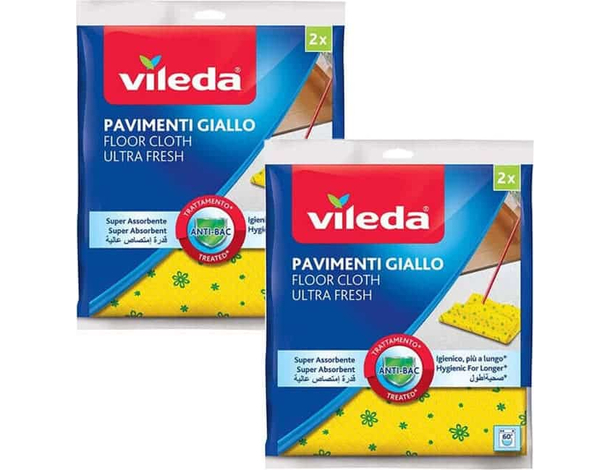 4 Pezzi Panno Giallo per Pulizia Pavimenti 30% Microfibra Vileda 59 x 50 cm