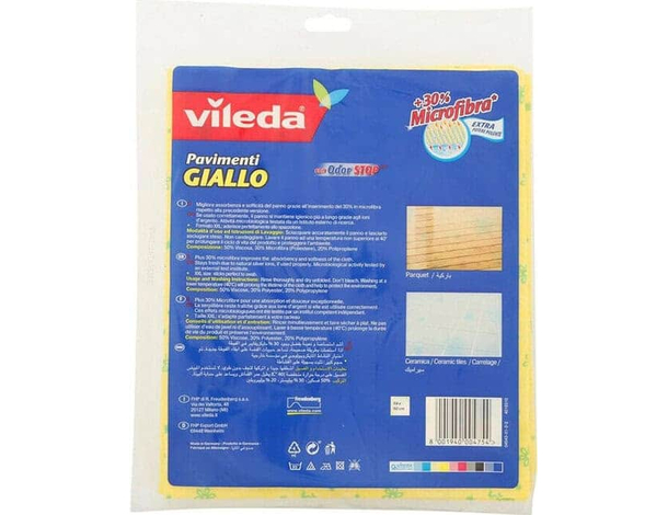 4 Pezzi Panno Giallo per Pulizia Pavimenti 30% Microfibra Vileda 59 x 50 cm...