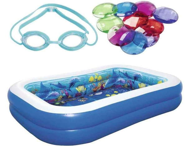 Piscina 3D Gonfiabile Giardino per Bambini 262x175x51cm Avventura Marina
