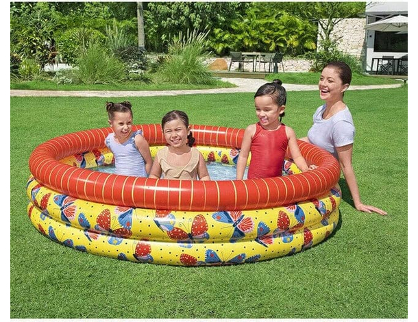 Piscina Rotonda Gonfiabile Fuoriterra Bambini Giardino 168x38cm 3 Anelli 4