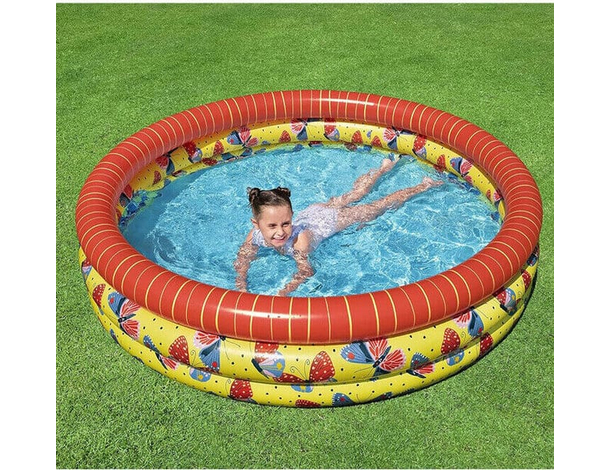 Piscina Rotonda Gonfiabile Fuoriterra Bambini Giardino 168x38cm 3 Anelli 6