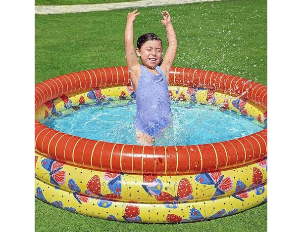 Piscina Rotonda Gonfiabile Fuoriterra Bambini Giardino 168x38cm 3 Anelli 7