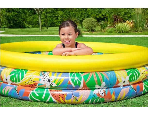 Piscina Rotonda Gonfiabile Fuoriterra 168x38cm Bambini Giardino 3 Anelli...