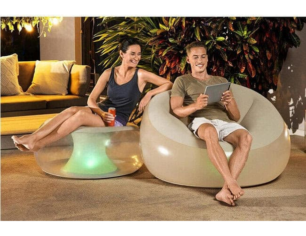 Poltrona Gonfiabile Floccata cm 102x97x71 Pouf Led Multicolor Bestway Esterno...
