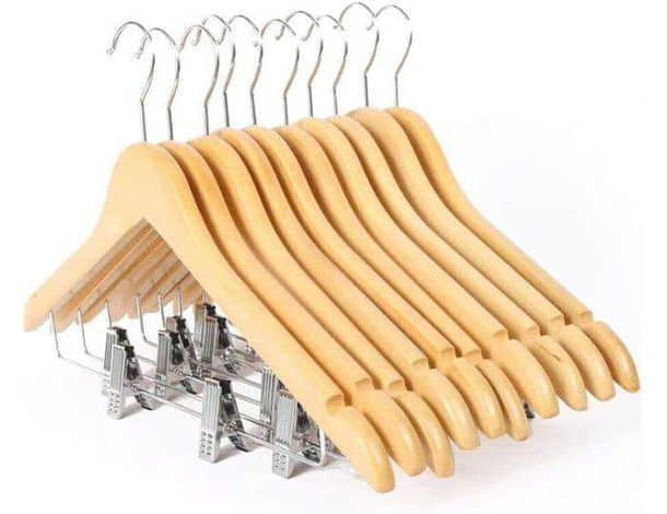 10x Grucce Appendini Appendiabiti in Legno Resistente con Mollette in Acciaio