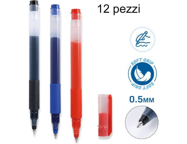 12 Penne a Sfera Gel Penna a Inchiostro Sfera 0.5 mm Fine Nero/Blu/Rosso...
