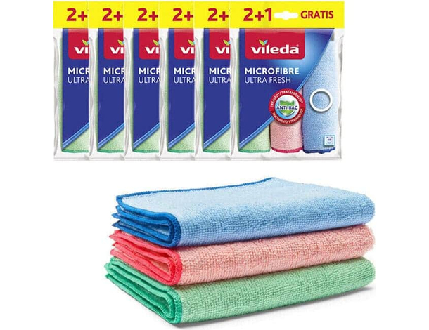 6 Confezioni Vileda Panno in Microfibra 2+1 Ultra Fresh Multiuso Lavabile