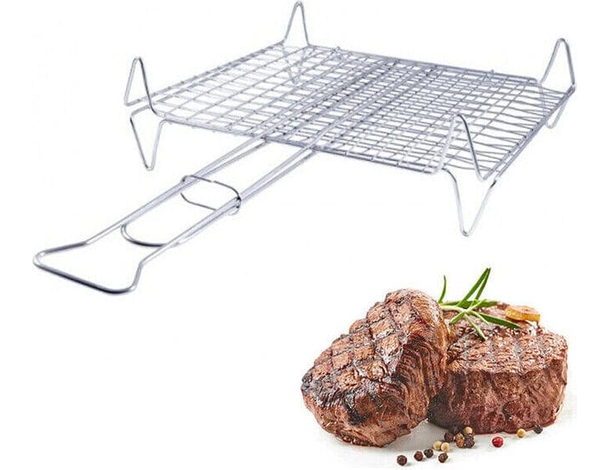 Doppia Griglia con Piedini Graticola Leggera in Ferro Camino Barbecue 27x37cm