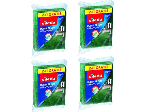 Set da 12 Spugne Vileda Fibra Verde per Pulire Anche Lo Sporco più Ostinato