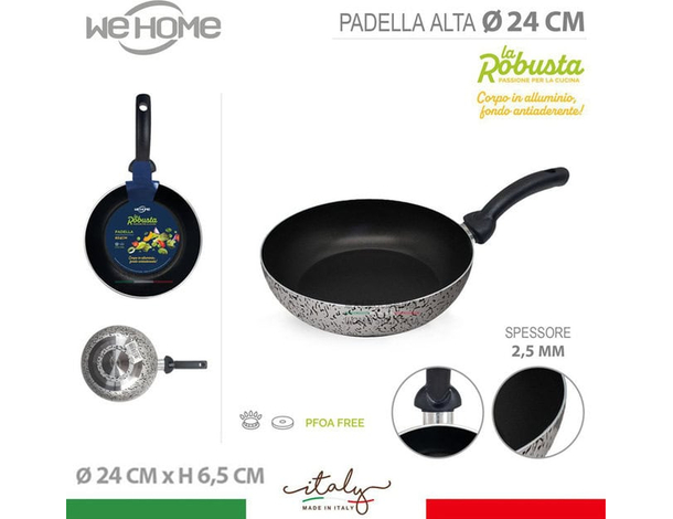 Padella Alta Antiaderente Vari Diametri Alluminio Made in Italy Manico...