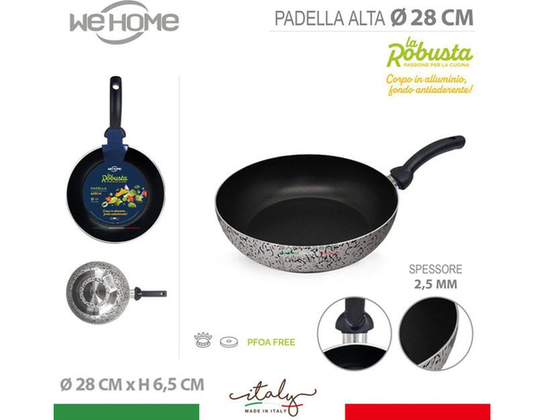 Padella Alta Antiaderente Vari Diametri Alluminio Made in Italy Manico...