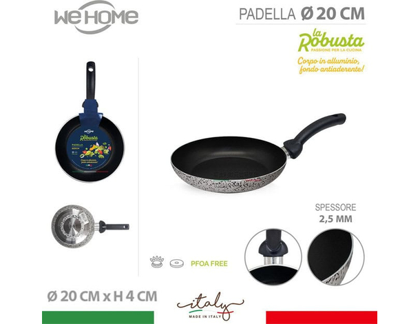 Padella Bassa Antiaderente Vari Diametri in Alluminio Made in italy Cucinare...