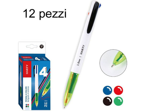 12 Pezzi Penna a Sfera 4 Colori Design a Molla Retrattile Plastica Multicolore
