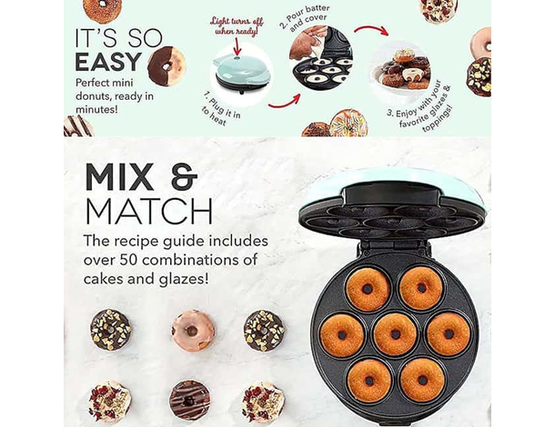 Piastra per Ciambelle 7 Mini Stampi Donuts Dolci Antiaderente Elettrica 700W...