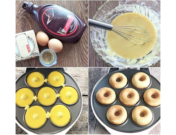 Piastra per Ciambelle 7 Mini Stampi Donuts Dolci Antiaderente Elettrica 700W...