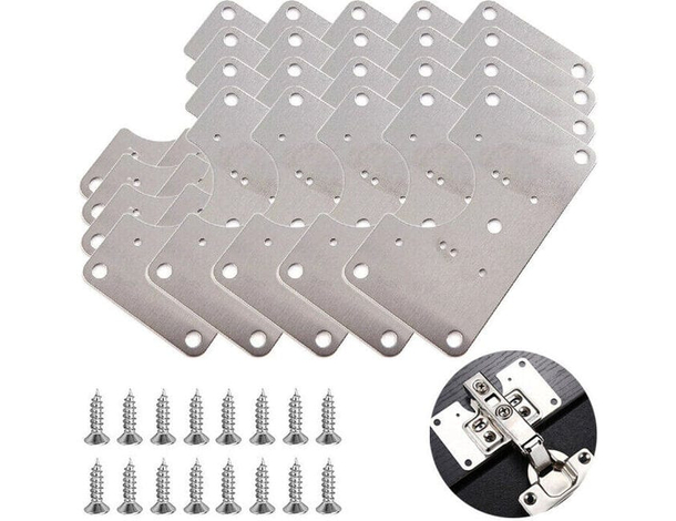 Kit 20 Staffe Piastre di Riparazione Cerniere per Armadietti con Foro e Viti