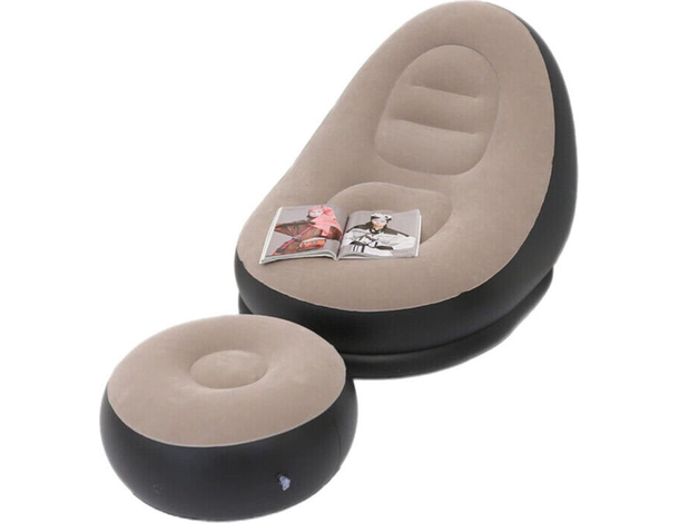Poltrona Gonfiabile Floccata 116x98x83 cm con Poggiapiedi Relax Casa con Pompa
