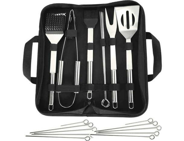 Kit Barbecue 20 Pezzi in Acciaio Inossidabile Griglia Esterno BBQ + 15 Spiedini