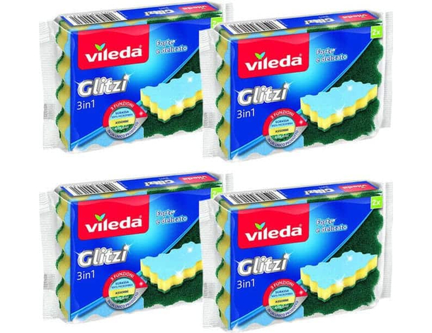 8 Pezzi Spugna da Cucina 3in1 Glitzi per Piatti Bicchieri Posate Stoviglie