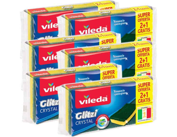 18 Spugna Vileda Glitzi Crystal Fibra Abrasiva da Cucina Piatti Pentole Padelle