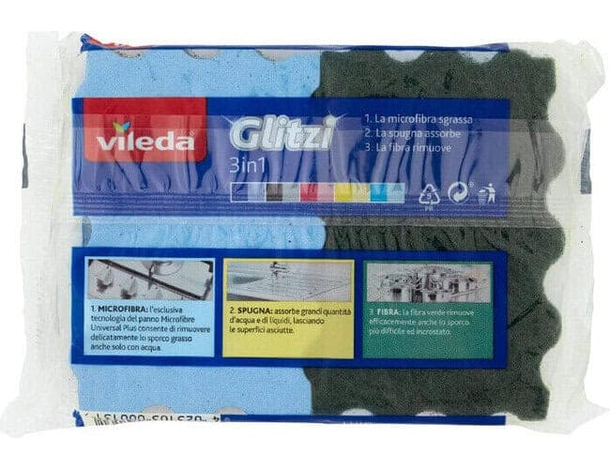 8 Pezzi Spugna da Cucina 3in1 Glitzi per Piatti Bicchieri Posate Stoviglie 3