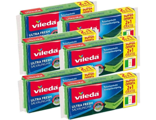 18 Spugna Vileda Ultrafresh Salvaunghie Scrosta Sgrassa e Non Graffia Cucina