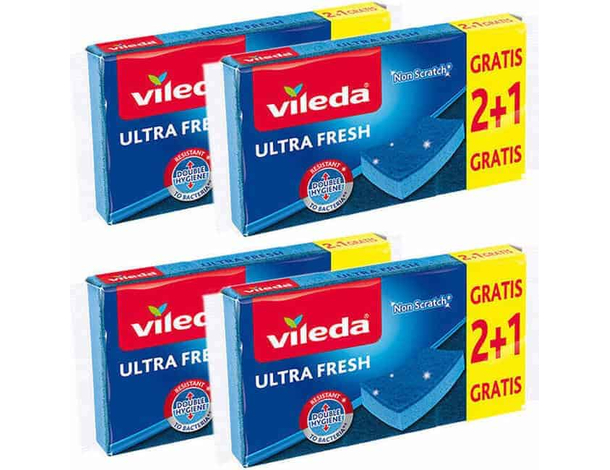 12 Spugne Vileda Ultra Fresh Antigraffio Spugna da Cucina Blu Piatti Bicchieri