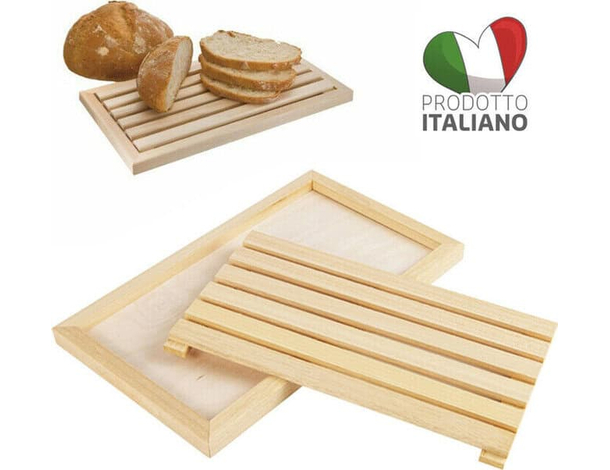 Tagliere Per Pane in Legno Con Raccogli Briciole e Griglia Removibile 38x23 cm