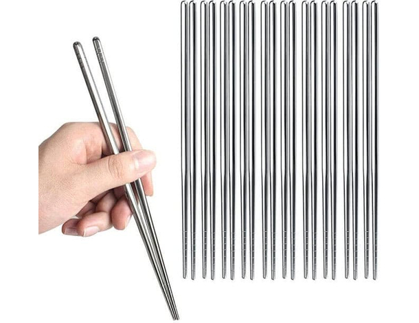 10 Coppie Bacchette Cinesi Giapponesi Acciaio Inossidabile 20 Bacchette Sushi