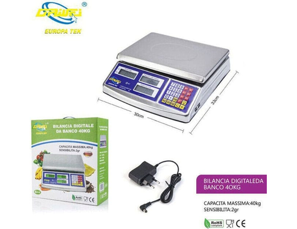 Bilancia Digitale da Banco Elettronica Min 200gr Max 40kg Display...