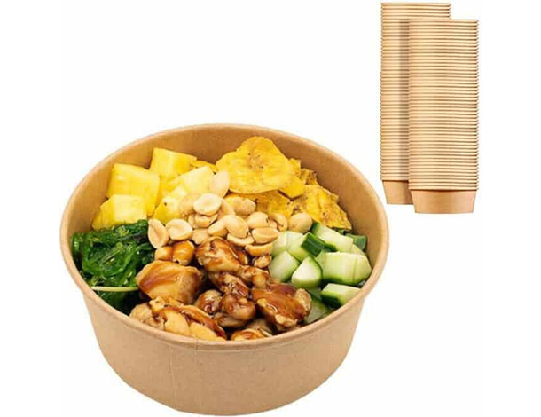 50 Insalatiere in Cartoncino Kraft Contenitore di Carta 1000 cc Poke Rotonde