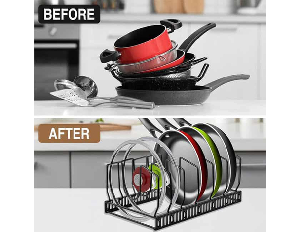 Stand Porta Coperchi Piatti Padelle Da Cucina In Metallo 29x18,5x12,5 cm Nero...