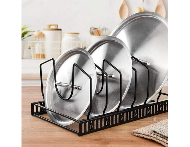 Stand Porta Coperchi Piatti Padelle Da Cucina In Metallo 29x18,5x12,5 cm Nero...