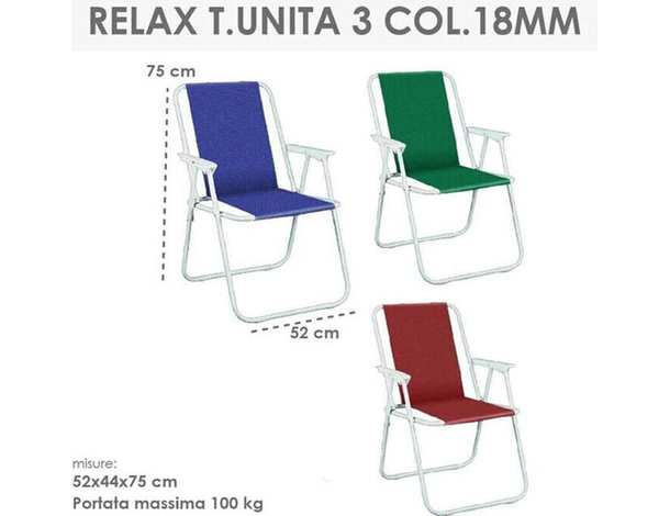 Sedia Relax Spiaggina per Mare e Giardino 52x44x75 cm Pieghevole da Campeggio...