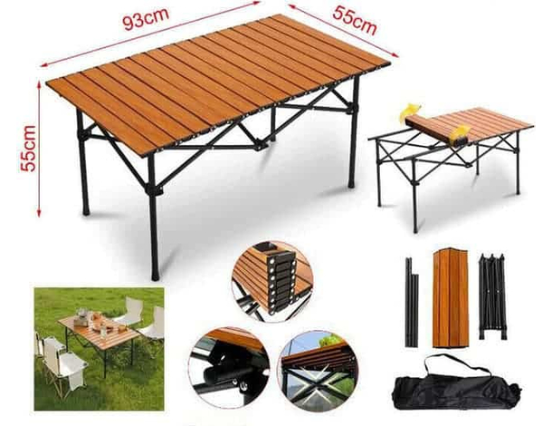 Tavolo Da Campeggio Picnic Richiudibile in Legno 93x55x55 cm con Custodia 3