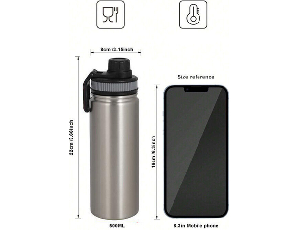 Borraccia Termica 500ml in Acciaio Inox Termos Caldo Freddo Bottiglia Acqua...