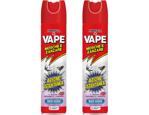 2 Insetticida Mosche Zanzare Spray 400ml Vape profumo di geranio e lavanda