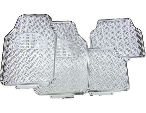 Set 4 tappetini universali effetto metallico argento auto tuning sportivi in...